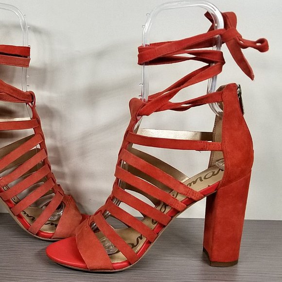 Sam Edelman Yarina Strappy Suede Sandal, Blood Orange Suede, Womens Size 7.5 M - Picture 6 of 11